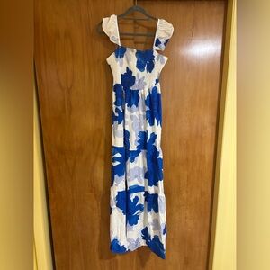 Amazon Blue and White Floral Maxi Dress with Ruffle Straps